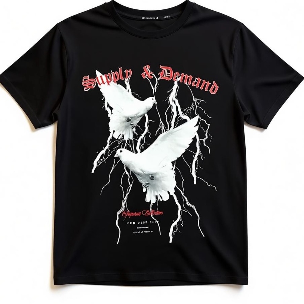 Supply & Demand Superior Collective Black Tee Shirt With Doves Men’s Large